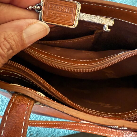 Fossil Vintage Brown Leather Double Handle / Crossbody Purse - Picture 3 of 7